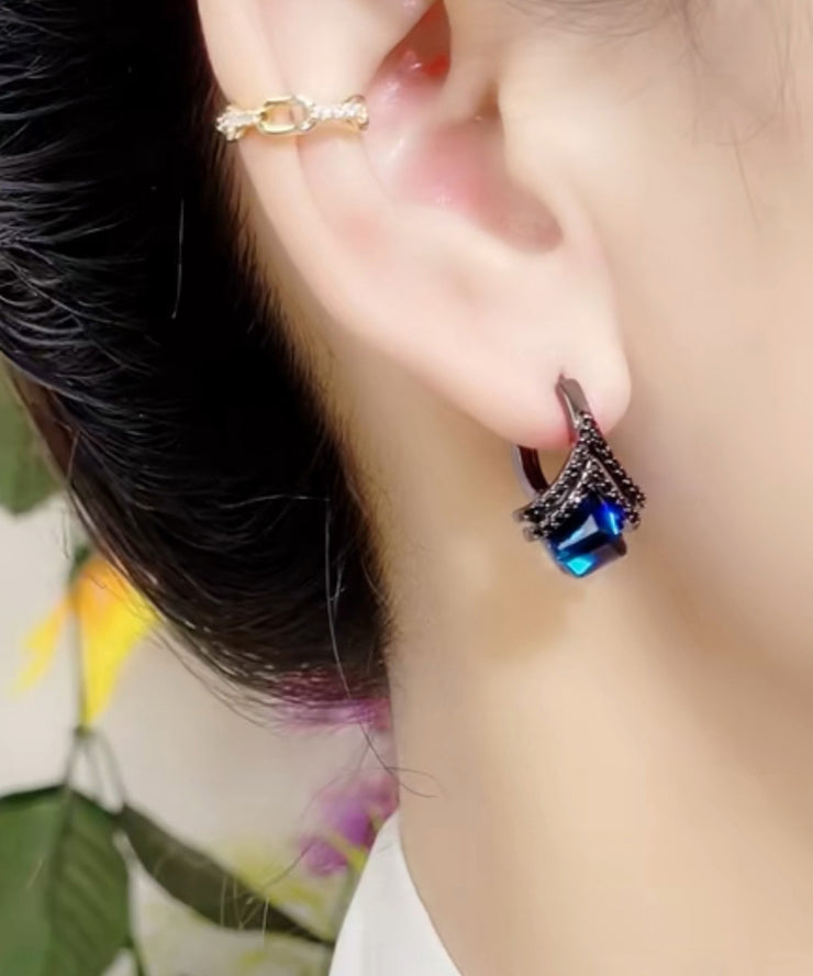 Modern Blue Alloy Crystal Zircon Hoop Earrings