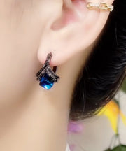 Modern Blue Alloy Crystal Zircon Hoop Earrings