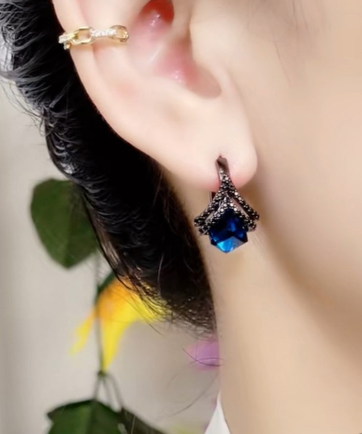 Modern Blue Alloy Crystal Zircon Hoop Earrings