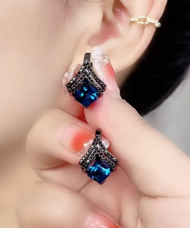Modern Blue Alloy Crystal Zircon Hoop Earrings