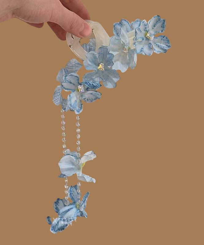 Modern Blue Alloy Floral Beading Tassel Hairpin