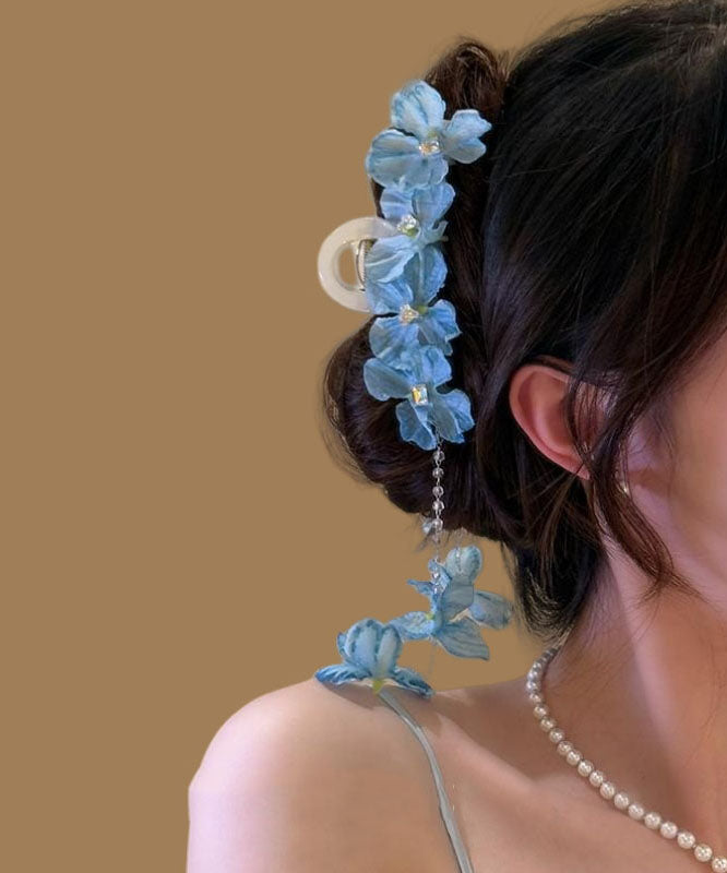 Modern Blue Alloy Floral Beading Tassel Hairpin