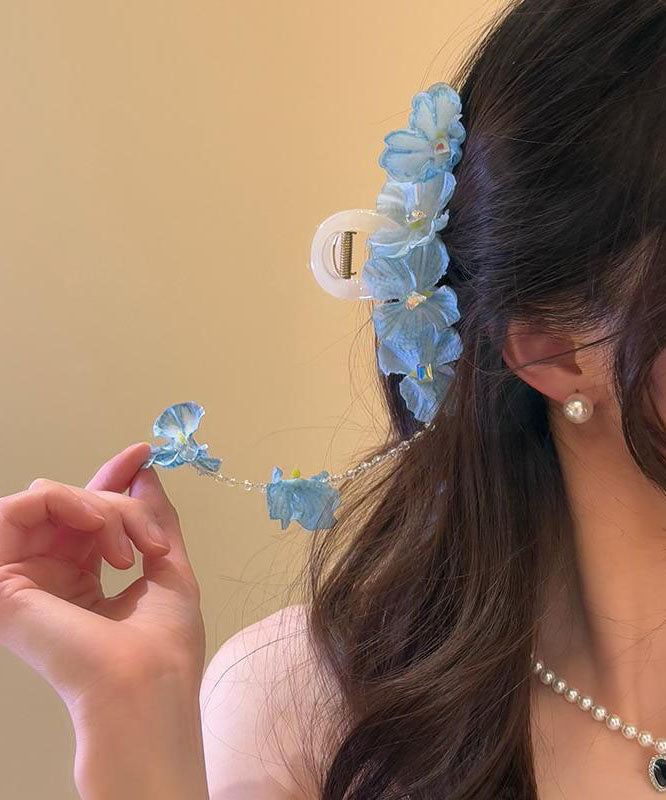 Modern Blue Alloy Floral Beading Tassel Hairpin