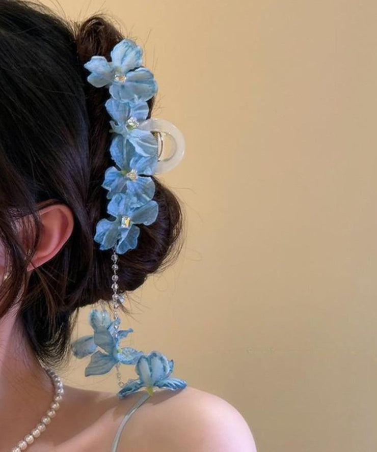 Modern Blue Alloy Floral Beading Tassel Hairpin