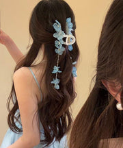 Modern Blue Alloy Floral Beading Tassel Hairpin
