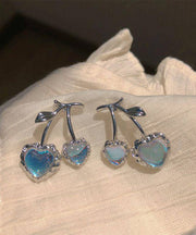 Modern Blue Alloy Resin Gem Stone Cherry Stud Earrings
