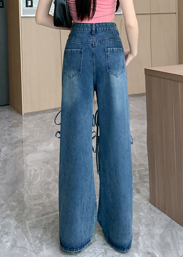 Modern Blue Bow Hole High Waist Denim Pants Summer