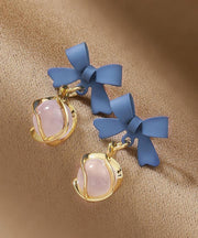 Modern Blue Copper Overgild Cat's Eye Stone Drop Earrings
