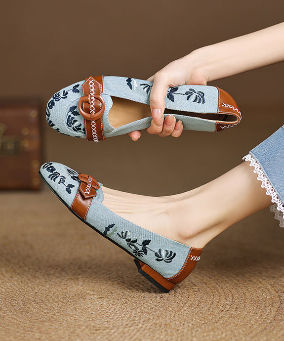 Modern Blue Denim Embroidered Splicing Flat Feet Shoes