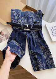 Modern Blue Embroidered Pockets High Waist Denim Pants Fall