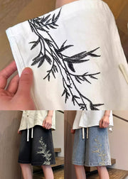 Modern Blue Embroideried Elastic Waist Denim Men Shorts Summer