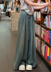 Modern Blue Oversized Drawstring Denim Wide Leg Pants Fall