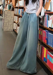 Modern Blue Oversized Drawstring Denim Wide Leg Pants Fall