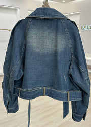 Modern Blue Peter Pan Collar Pockets Patchwork Denim Coat Fall