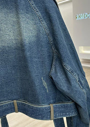 Modern Blue Peter Pan Collar Pockets Patchwork Denim Coat Fall
