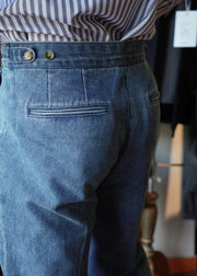 Modern Blue Pockets High Waist Denim Men Straight Pants Fall