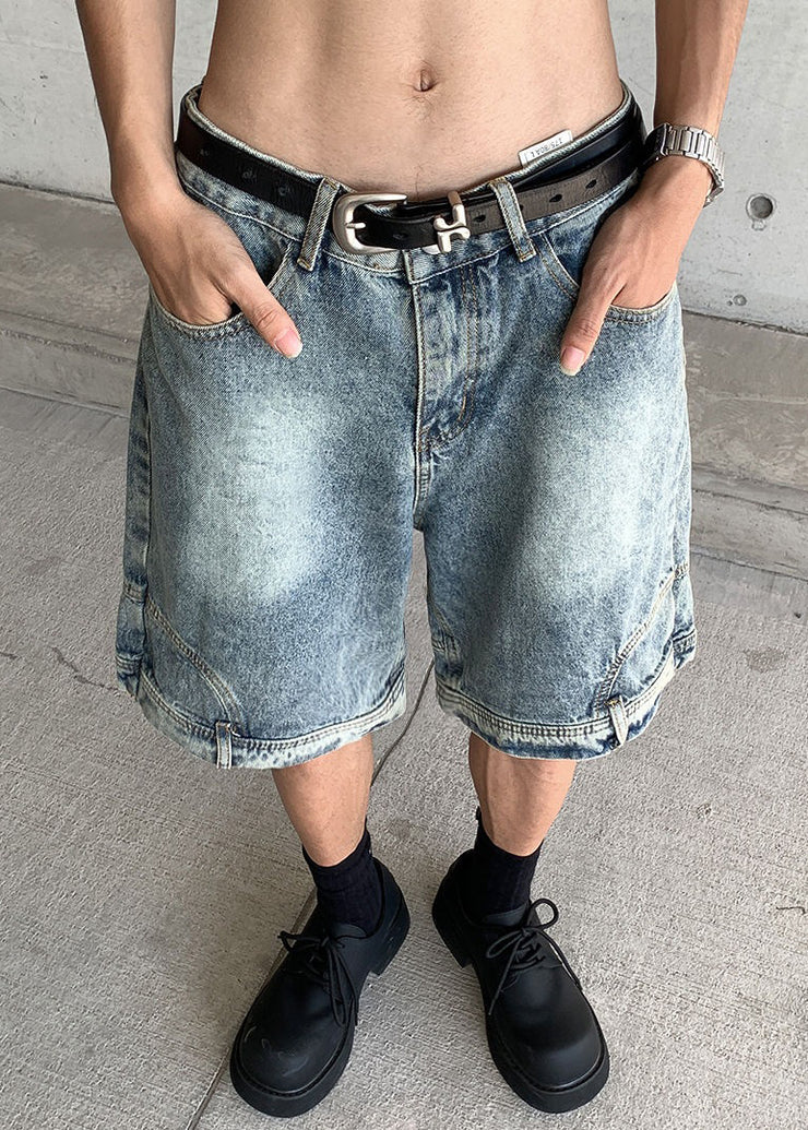 Modern Blue Pockets High Waist Denim Mens Shorts Summer