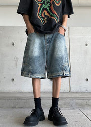 Modern Blue Pockets High Waist Denim Mens Shorts Summer