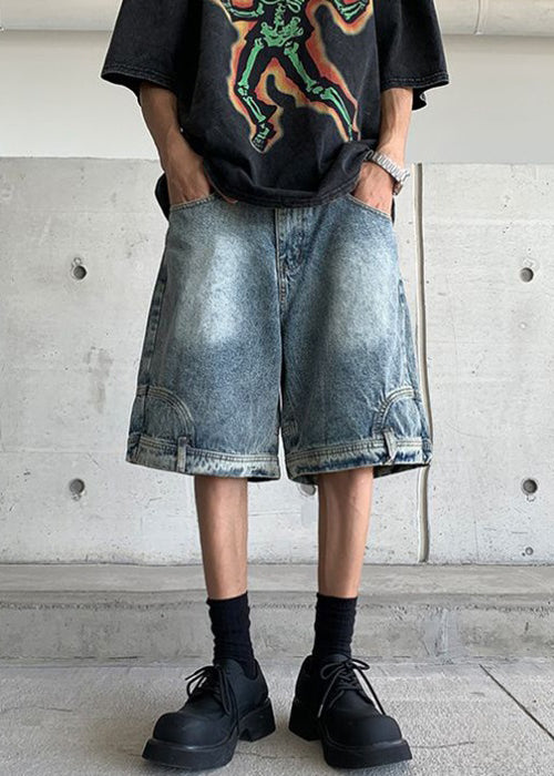 Modern Blue Pockets High Waist Denim Mens Shorts Summer