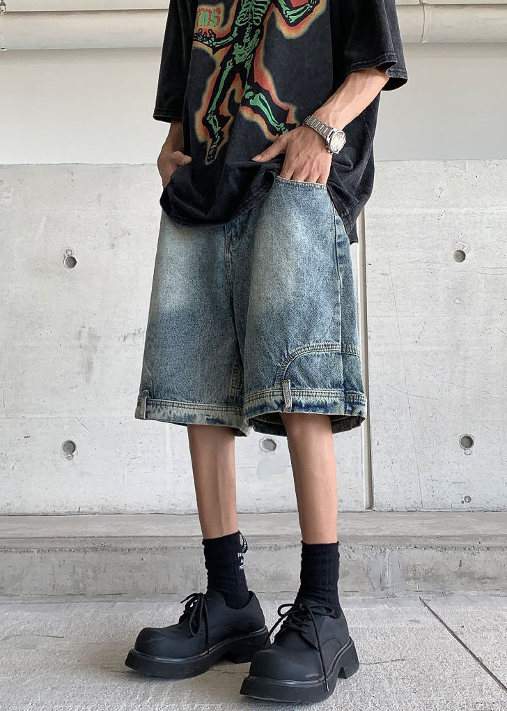 Modern Blue Pockets High Waist Denim Mens Shorts Summer