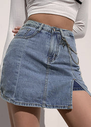 Modern Blue Pockets High Waist Patchwork Denim Skirts Summer