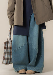 Modern Blue Pockets High Waist Patchwork Denim Wide Leg Pants