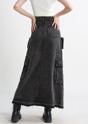Modern Blue Pockets Side Open Denim Skirt Summer