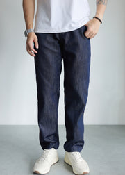 Modern Blue Pockets Solid High Waist Denim Men Straight Pants Fall