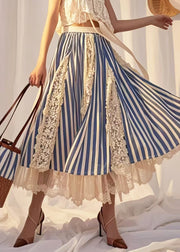 Modern Blue Striped Patchwork Lace Holiday Skirt Summer