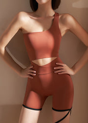Modern Brick Red One Shoulder Asymmetrical Modal Cotton Yoga Tops