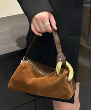 Modern Brown Patchwork Durable Suede Tote Handbag
