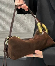 Modern Brown Patchwork Durable Suede Tote Handbag