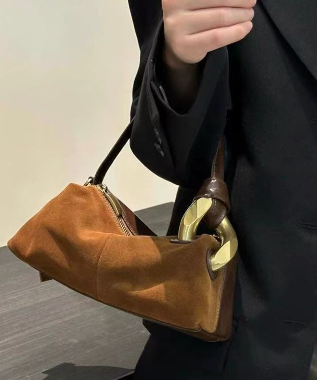 Modern Brown Patchwork Durable Suede Tote Handbag