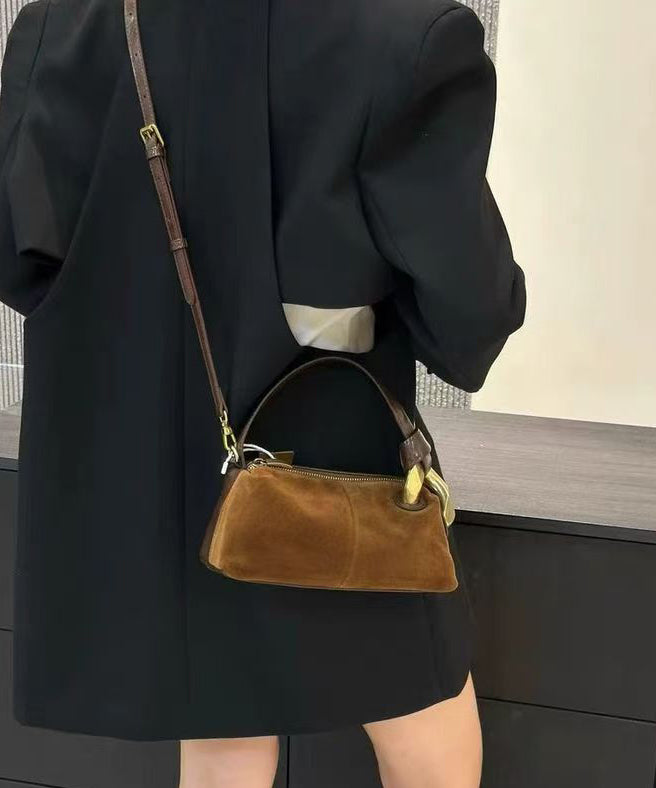 Modern Brown Patchwork Durable Suede Tote Handbag