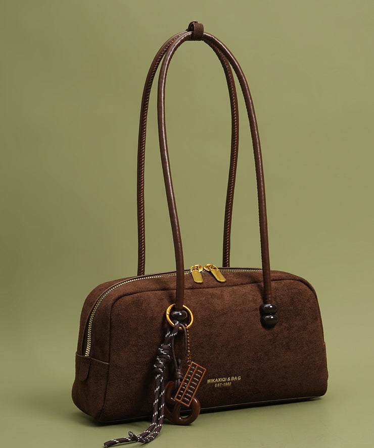 Modern Brown Pendant Decorated Faux Leather Womens Hobo Bag