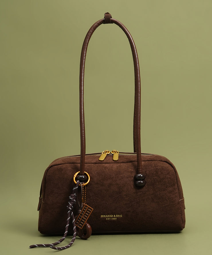 Modern Brown Pendant Decorated Faux Leather Womens Hobo Bag