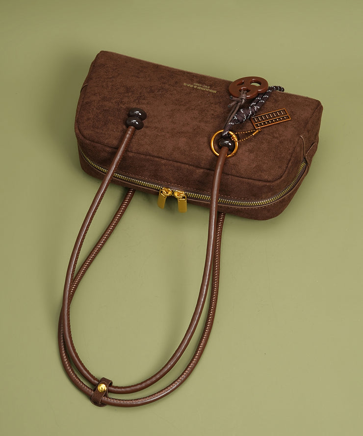 Modern Brown Pendant Decorated Faux Leather Womens Hobo Bag