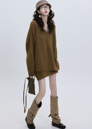 Modern Brown Sequins Rhinestone Knit Two Piece Set Outfits Winter