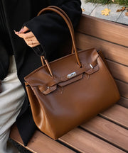 Modern Brown Solid Durable Faux Leather Tote Handbag