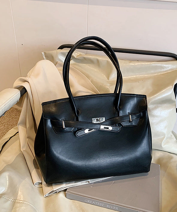 Modern Brown Solid Durable Faux Leather Tote Handbag