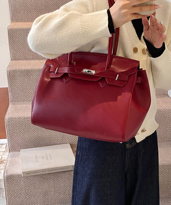 Modern Brown Solid Durable Faux Leather Tote Handbag