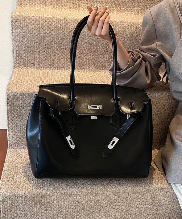 Modern Brown Solid Durable Faux Leather Tote Handbag