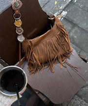 Modern Brown Suede Tassel Shoulder Bag