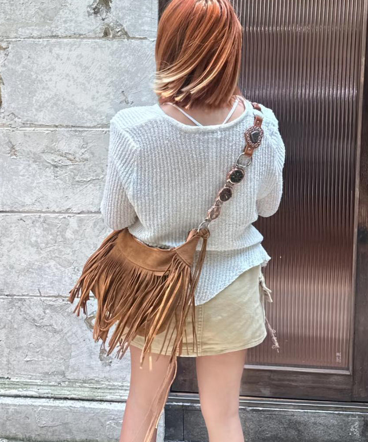 Modern Brown Suede Tassel Shoulder Bag