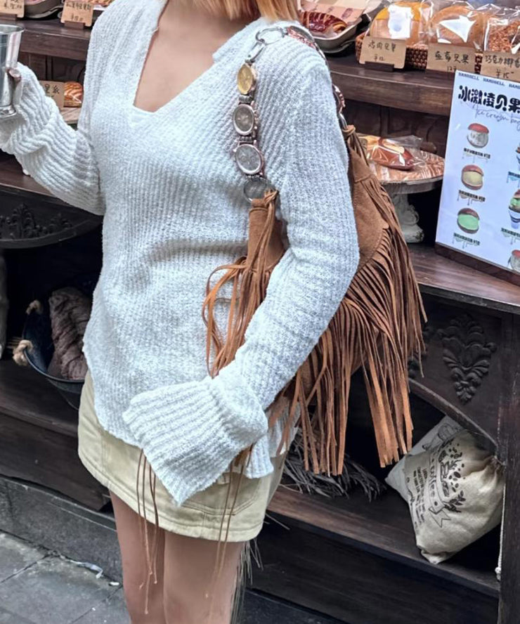 Modern Brown Suede Tassel Shoulder Bag