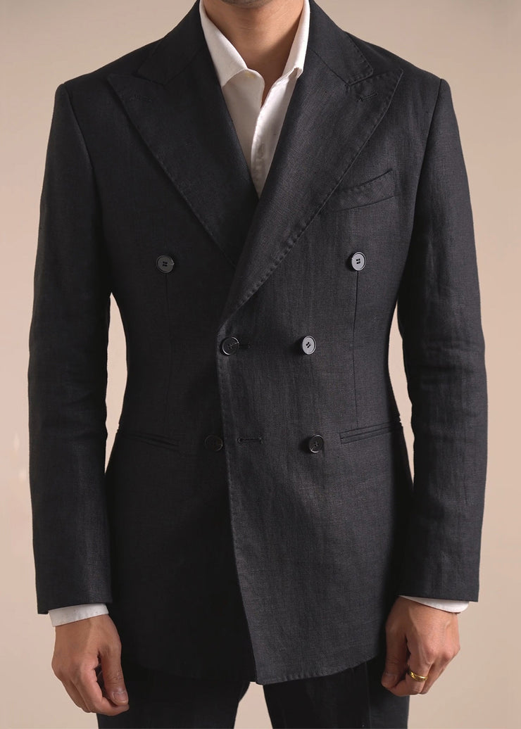 Modern Caramel Notched Double Breast Linen Men Coat Fall