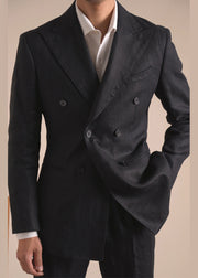 Modern Caramel Notched Double Breast Linen Men Coat Fall