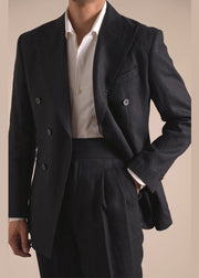 Modern Caramel Notched Double Breast Linen Men Coat Fall
