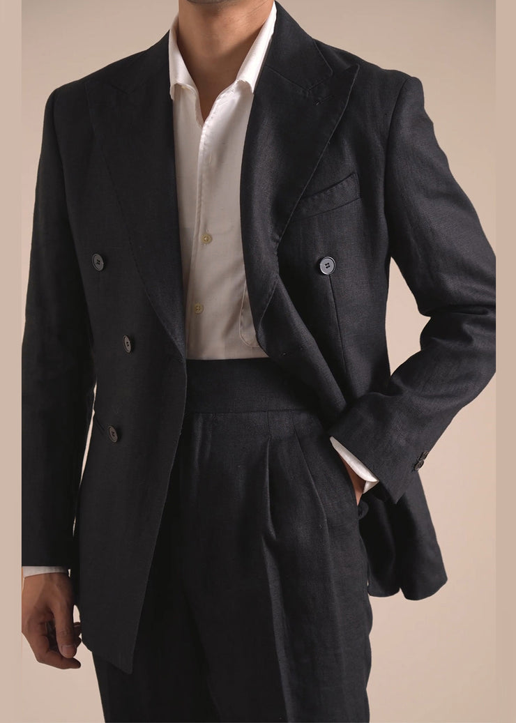 Modern Caramel Notched Double Breast Linen Men Coat Fall