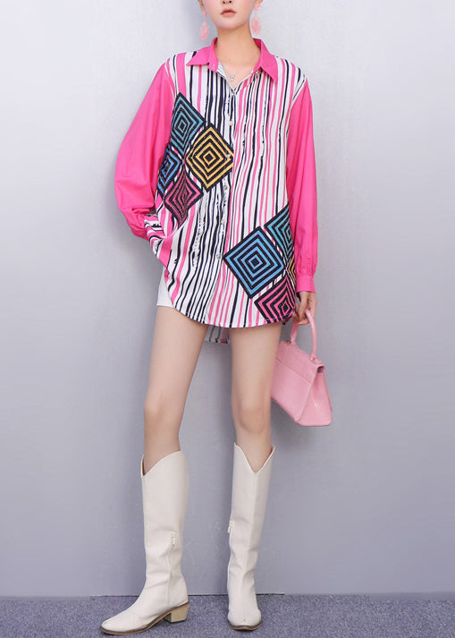 Modern Casual Style Vibrant Striped Geometric Print Shirt Fall